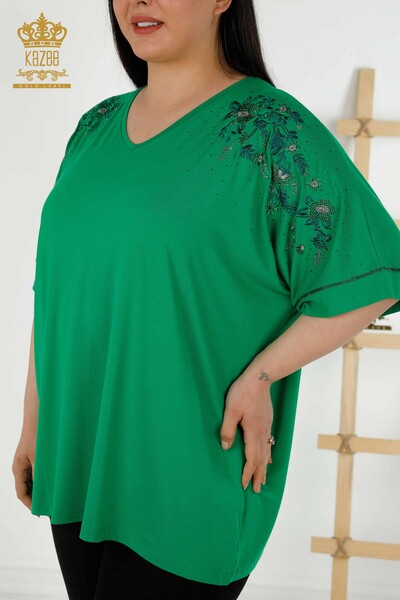 Bluză de damă cu ridicata cu modele florale verde - 79068 | KAZEE - Thumbnail
