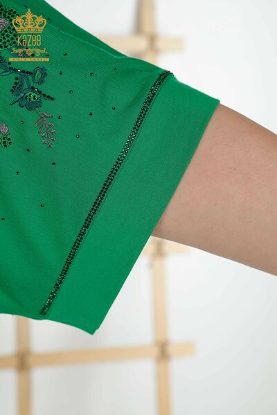Bluză de damă cu ridicata cu modele florale verde - 79068 | KAZEE - Thumbnail