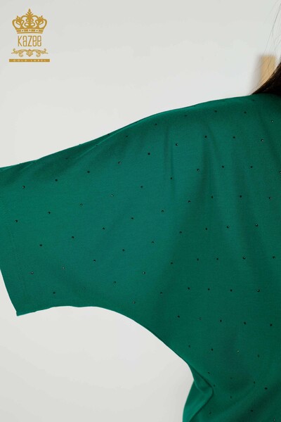 Bluză de damă cu ridicata cu piatră de cristal brodat verde - 79389 | KAZEE - Thumbnail