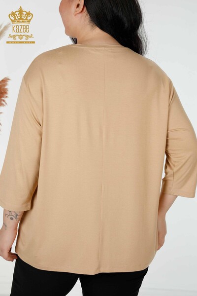 Bluză de damă cu ridicata cu model frunze bej - 78946 | KAZEE - Thumbnail