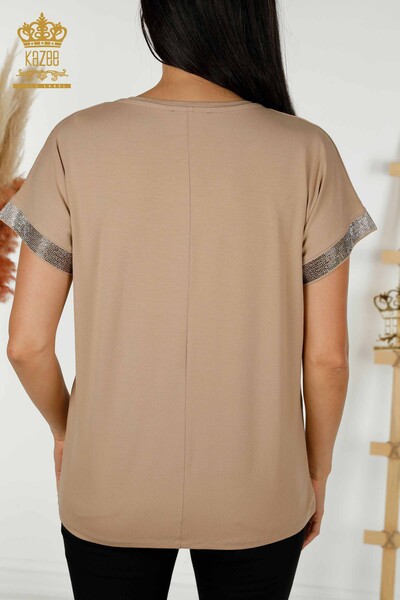 Bluză de damă cu ridicata frunze cu model bej - 78878 | KAZEE - Thumbnail