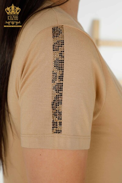Bluză de damă cu ridicata cu model leopard bej - 78942 | KAZEE - Thumbnail