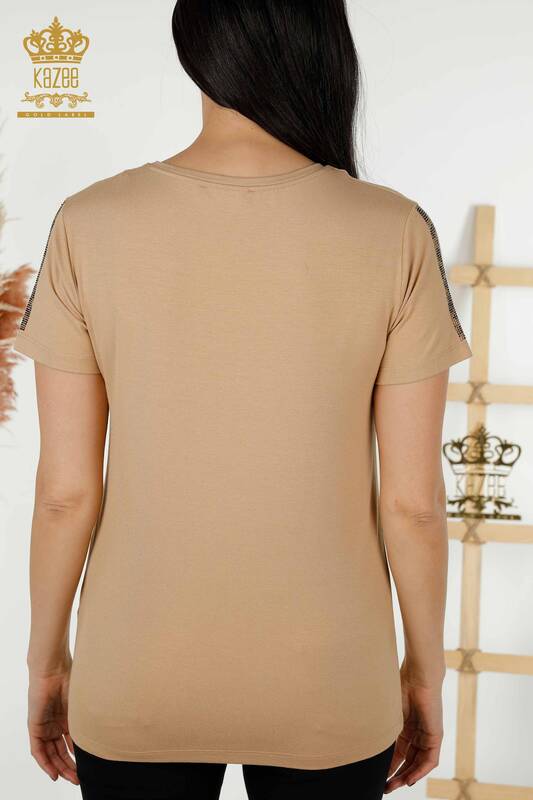 Bluză de damă cu ridicata cu model leopard bej - 78942 | KAZEE
