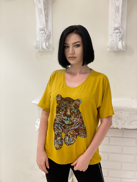 Bluză de damă en-gros cu pietre colorate și detaliu tigru - 77545 | Kazee - Thumbnail
