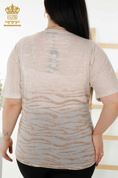 Bluză de damă cu ridicata Crystal Stone Brodat Mink - 79125 | KAZEE - Thumbnail
