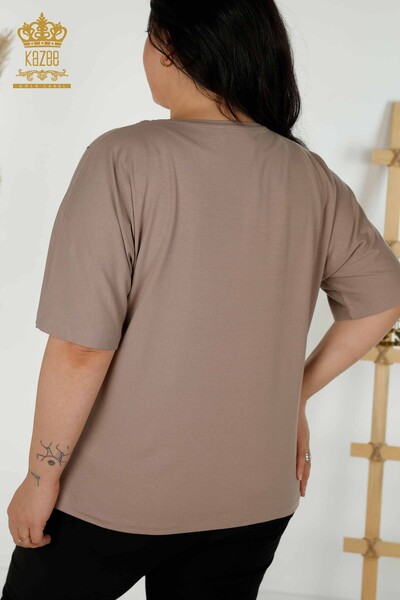 Bluză de damă cu ridicata cu piatră de cristal brodat nurcă - 79328 | KAZEE - Thumbnail