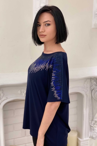 Bluză de damă cu ridicata Crystal Stone cu mânecă liliac - 77574 | Kazee - Thumbnail