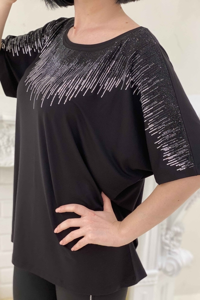Bluză de damă cu ridicata Crystal Stone cu mânecă liliac - 77574 | Kazee - Thumbnail