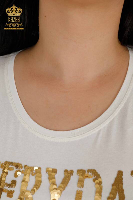Bluză de damă cu ridicata Frunze cu model Ecru - 77913 | KAZEE