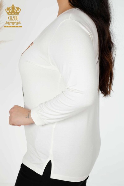 Bluză de damă cu ridicata Frunze cu model Ecru - 77913 | KAZEE - Thumbnail