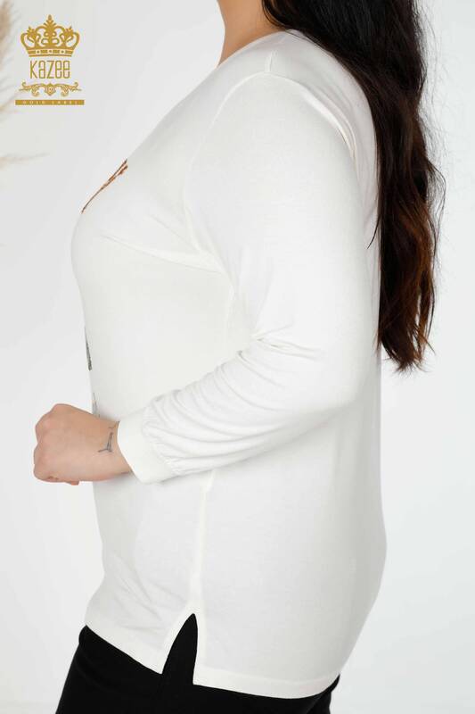 Bluză de damă cu ridicata Frunze cu model Ecru - 77913 | KAZEE