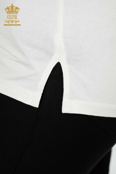 Bluză de damă cu ridicata Frunze cu model Ecru - 77913 | KAZEE - Thumbnail