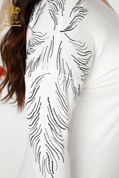 Bluză de damă cu ridicata cu model frunze Ecru - 77970 | KAZEE - Thumbnail