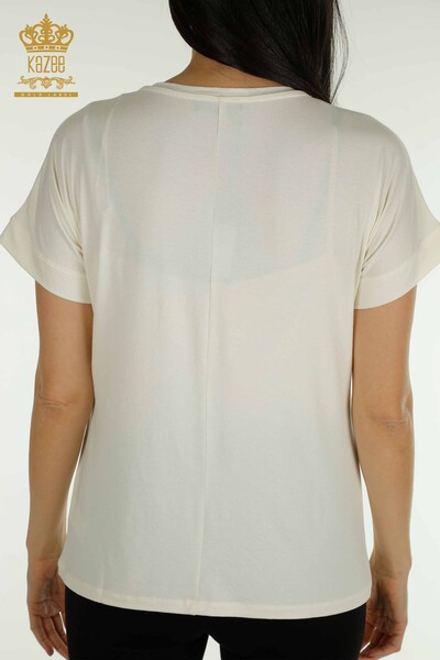 Bluză de damă cu ridicata Frunze cu model Ecru - 79053 | KAZEE - Thumbnail