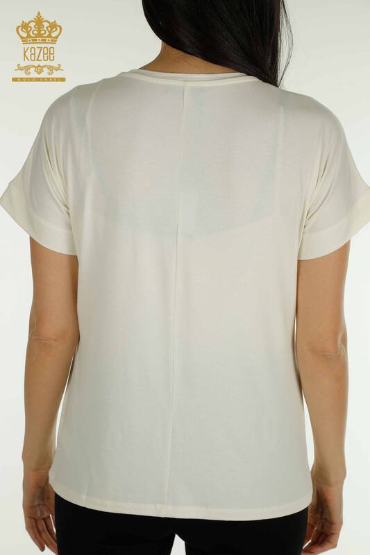 Bluză de damă cu ridicata Frunze cu model Ecru - 79053 | KAZEE