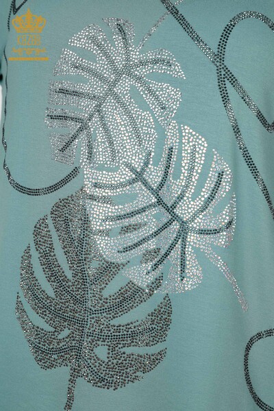 Bluză cu ridicata pentru femei cu frunze de mentă - 78946 | KAZEE - Thumbnail