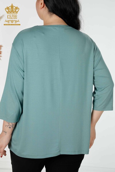 Bluză cu ridicata pentru femei cu frunze de mentă - 78946 | KAZEE - Thumbnail