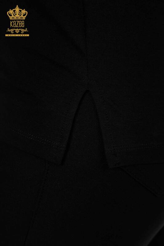 Bluză de damă cu ridicata Frunze cu model negru - 77913 | KAZEE