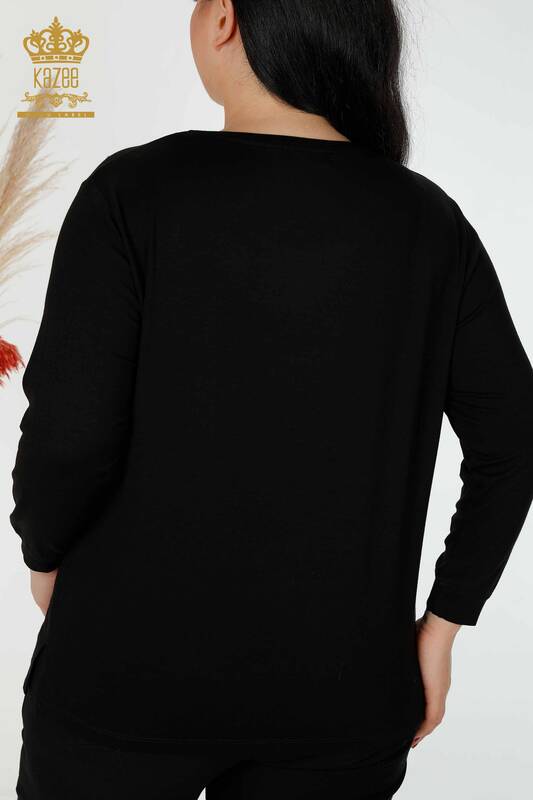 Bluză de damă cu ridicata Frunze cu model negru - 77913 | KAZEE