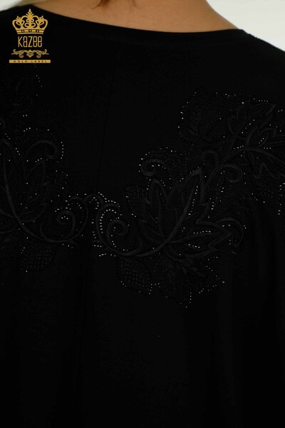 Bluză de damă cu ridicata - Model cu frunze - Negru - 79090 | KAZEE - Thumbnail