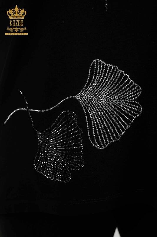 Bluză de damă cu ridicata Frunze cu model negru - 79318 | KAZEE