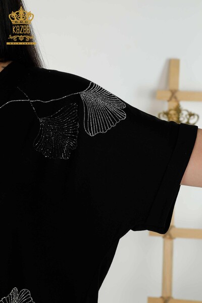 Bluză de damă cu ridicata Frunze cu model negru - 79318 | KAZEE - Thumbnail