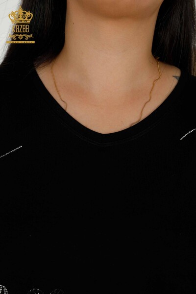 Bluză de damă cu ridicata Frunze cu model negru - 79318 | KAZEE - Thumbnail