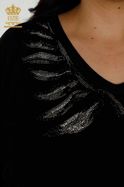 Bluză de damă cu ridicata Frunze cu model negru - 79319 | KAZEE - Thumbnail