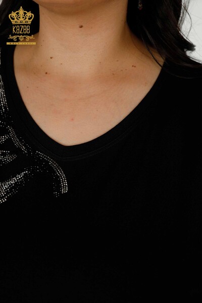 Bluză de damă cu ridicata Frunze cu model negru - 79319 | KAZEE - Thumbnail