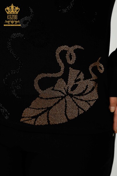 Bluză de damă cu ridicata Frunze cu model negru - 79376 | KAZEE - Thumbnail