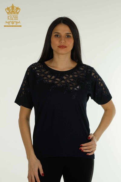 Bluză de damă cu ridicata cu modele florale bleumarin - 79049 | KAZEE - Thumbnail