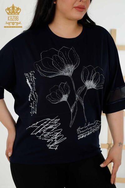 Bluză de damă cu ridicata cu modele florale bleumarin - 79059 | KAZEE - Thumbnail