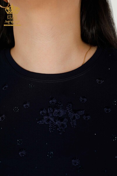 Bluză de damă cu ridicata cu modele florale bleumarin - 79087 | KAZEE - Thumbnail