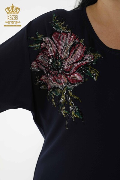 Bluză de damă cu ridicata cu modele florale bleumarin - 79089 | KAZEE - Thumbnail