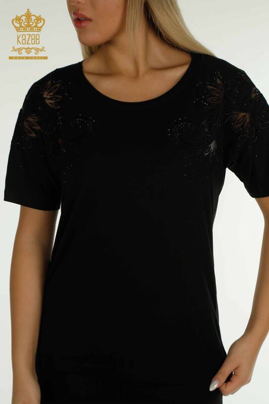 Bluză de damă cu ridicata cu modele florale bleumarin - 79093 | KAZEE