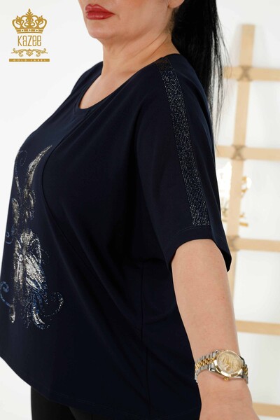 Bluză de damă cu ridicata cu modele florale bleumarin - 79121 | KAZEE - 6