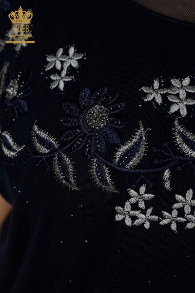 Bluză de damă cu ridicata cu modele florale bleumarin - 79137 | KAZEE - Thumbnail