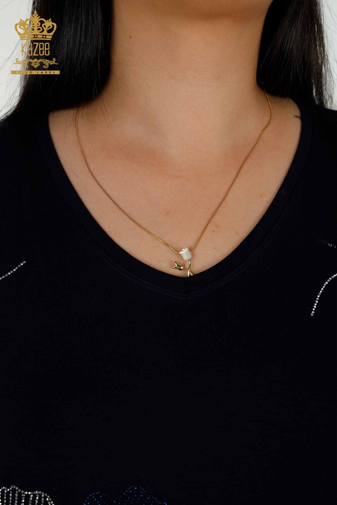 Bluză de damă cu ridicata Frunze cu model bleumarin - 79318 | KAZEE - 5