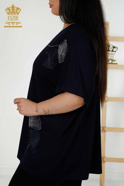 Bluză de damă cu ridicata Frunze cu model bleumarin - 79318 | KAZEE - Thumbnail