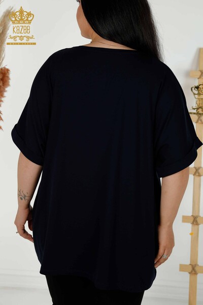 Bluză de damă cu ridicata Frunze cu model bleumarin - 79318 | KAZEE - Thumbnail