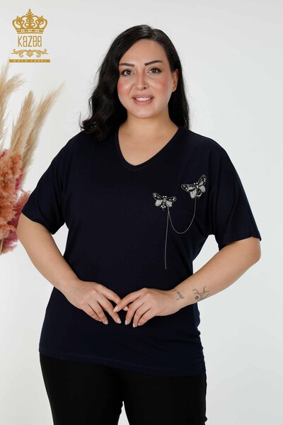 Bluză de damă cu ridicata cu model fluture bleumarin - 78933 | KAZEE - Thumbnail