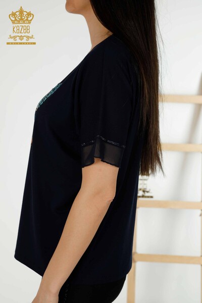 Bluză de damă cu ridicata cu model fluture bleumarin - 79103 | KAZEE - Thumbnail