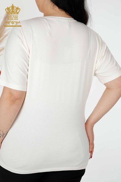 Bluză de damă cu ridicata cu model fluture Ecru - 78933 | KAZEE - Thumbnail