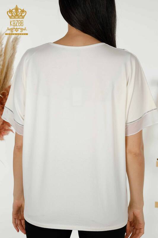 Bluză de damă cu ridicata cu model fluture Ecru - 79103 | KAZEE