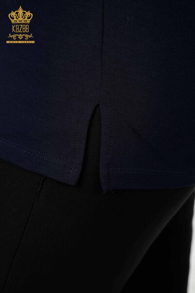 Bluză de damă cu ridicata Frunze cu model bleumarin - 77913 | KAZEE - Thumbnail