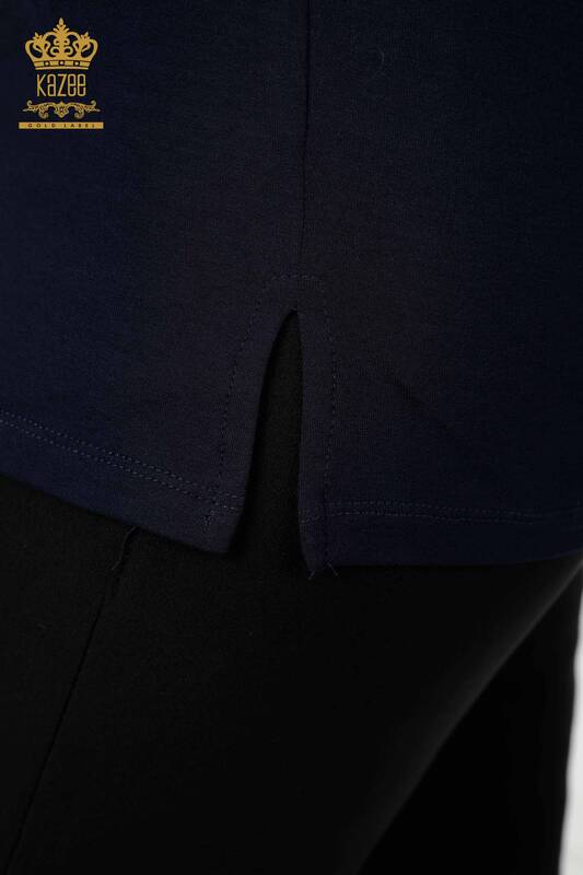 Bluză de damă cu ridicata Frunze cu model bleumarin - 77913 | KAZEE