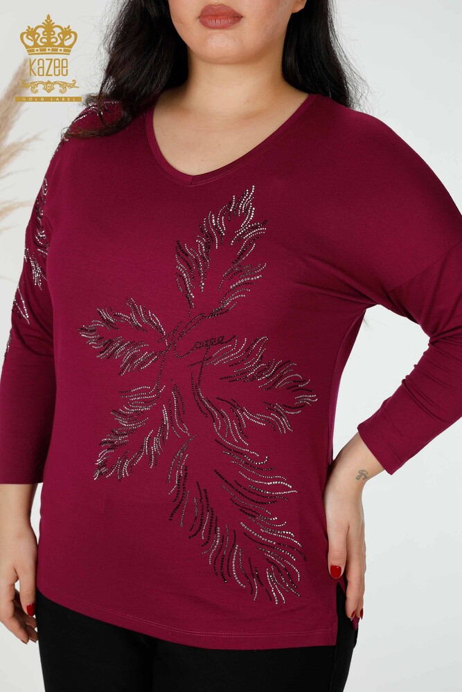 Bluză de damă cu ridicata frunze cu model liliac - 77970 | KAZEE - 2