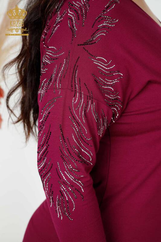 Bluză de damă cu ridicata frunze cu model liliac - 77970 | KAZEE