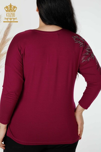 Bluză de damă cu ridicata frunze cu model liliac - 77970 | KAZEE - Thumbnail