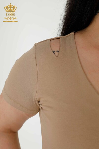 Bluză de damă cu ridicata cu umăr Bej - 79220 | KAZEE - Thumbnail